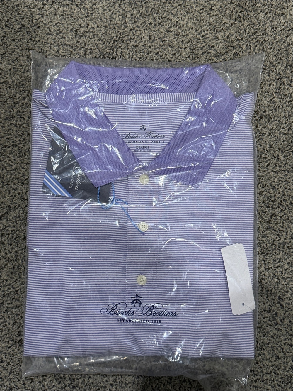 Brooks Brothers Men's Lavender Striped Polo with Contrast Collar